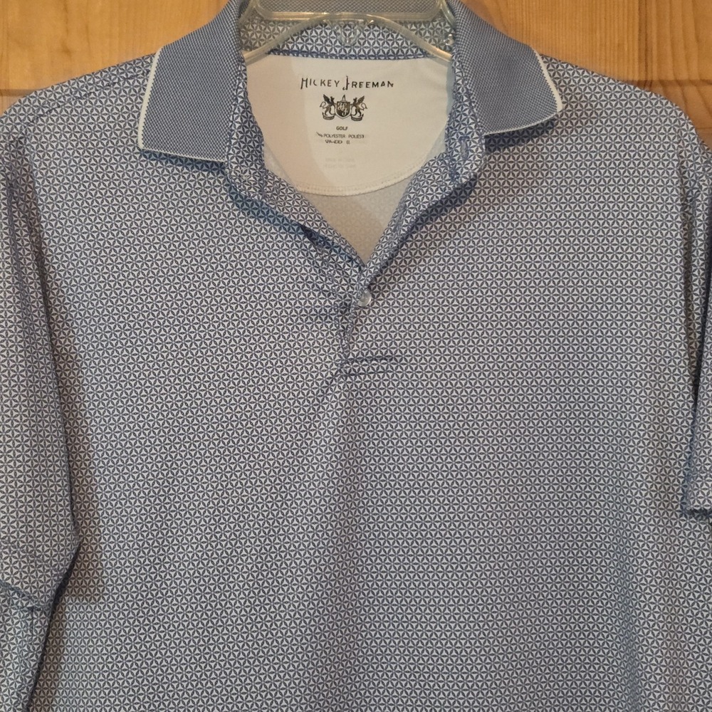 Hickey Freeman Golf Polo Men's Blue Geometric Shirt Size Small